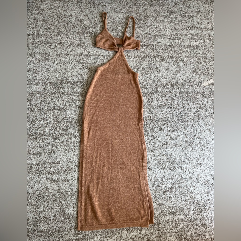 Miss Lola Tan Knit Cut-out Maxi Dress - Picture 3 of 6